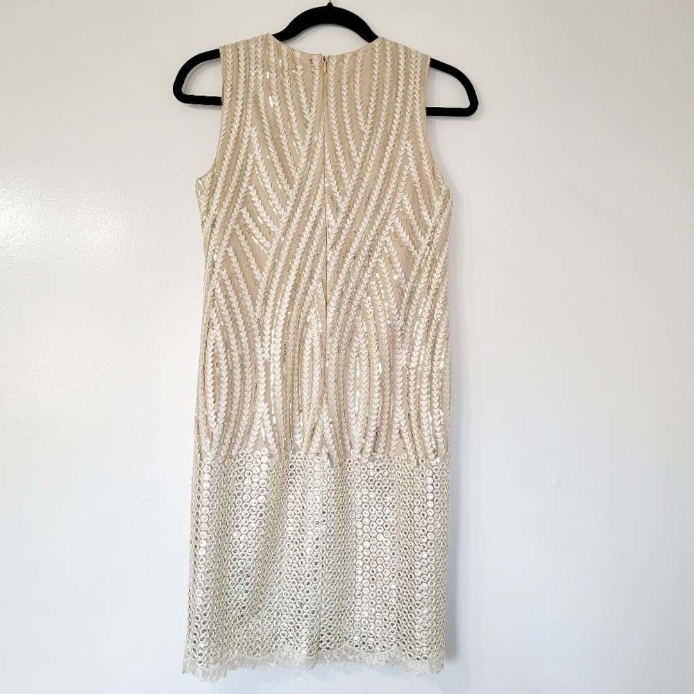 Belle Badgley Mischka Phoebe Gold Sequins Mini Dress Size 2 - Picture 3 of 12